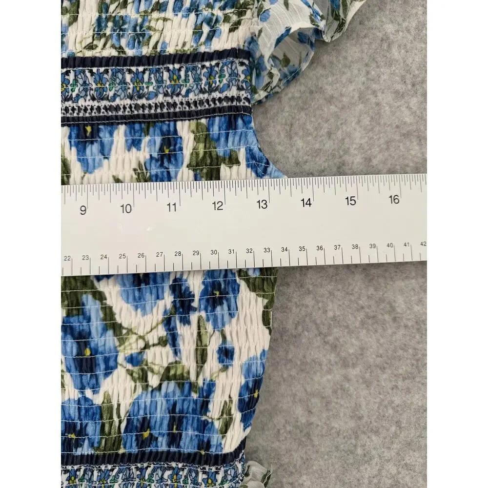 NWT Moon River Blue Floral Smocked Maxi Dress Size X-Small